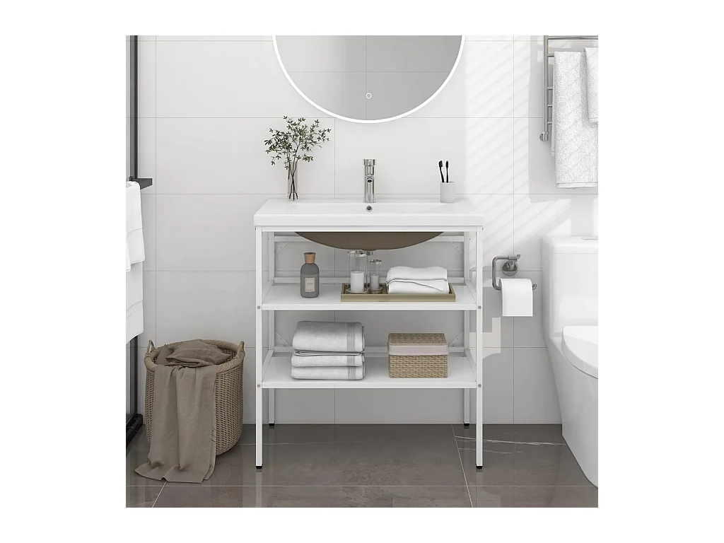 Cadre de lavabo de salle de bain vasque à encastrer Blanc Fer