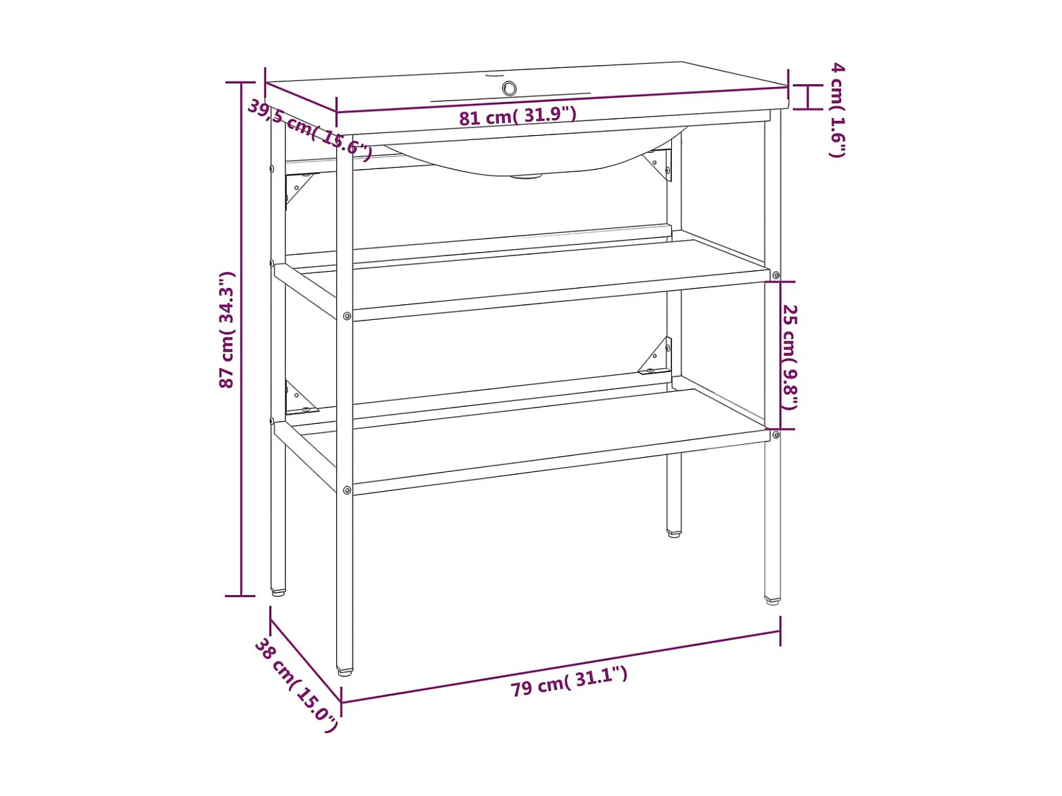 Waschbeckengestell Unterbauwaschbecken Weiß Eisen