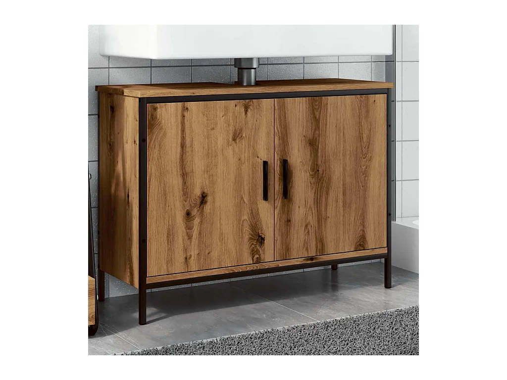 Armoire lavabo chêne artisanal 80x30x60 cm bois d'ingénierie