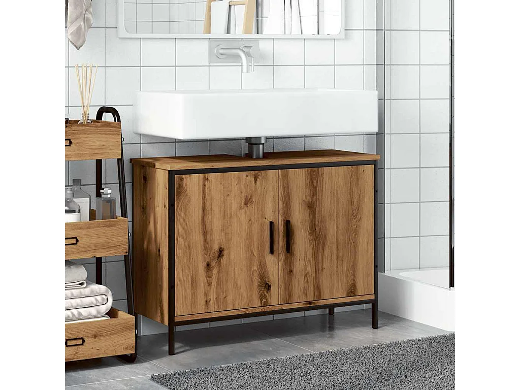 Mobile lavabo in rovere artigianale 80x30x60 cm in legno ingegnerizzato