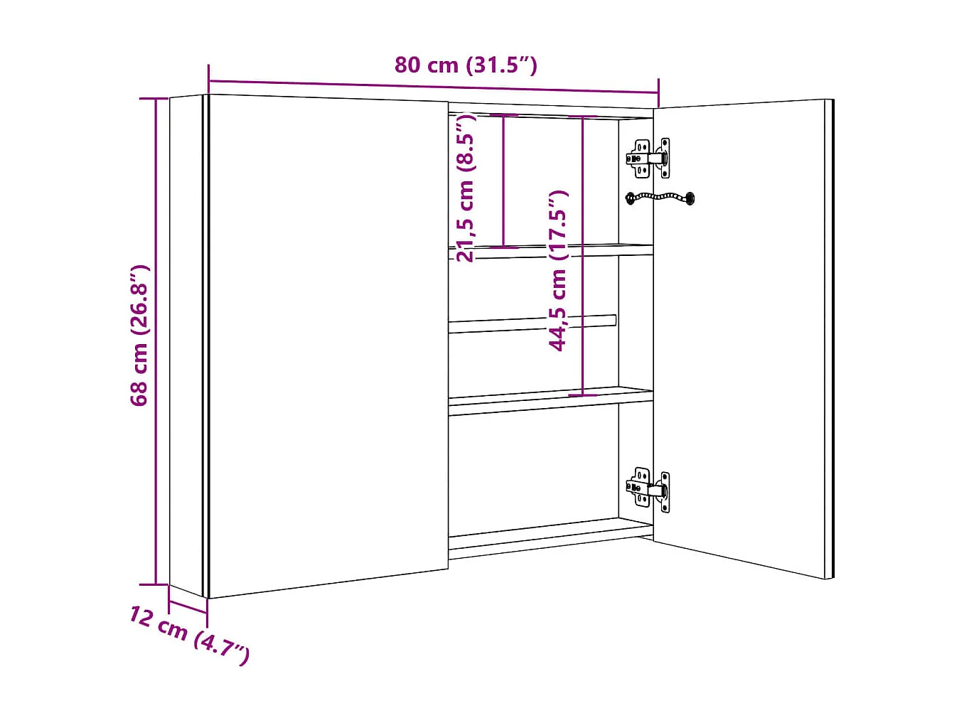Mobiletto da bagno con specchio LED nero lucido 80x12x68 cm
