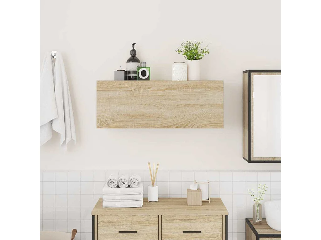 Mueble de baño de pared roble Sonoma 80x25x30 cm madera de ingeniería