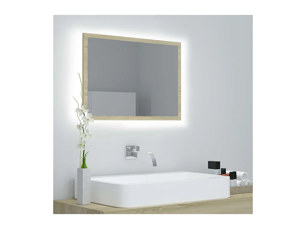 Miroir LED de salle de bain Chêne sonoma 60x8,5x37 cm Acrylique