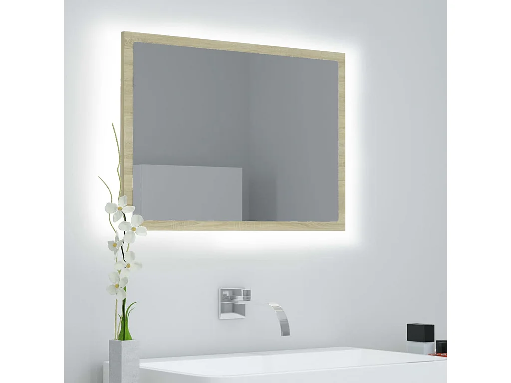 Miroir LED de salle de bain Chêne sonoma 60x8,5x37 cm Acrylique