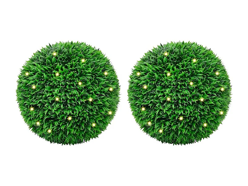 Bolas de buxo artificiais com luzes LED 2 peças verde 55cm