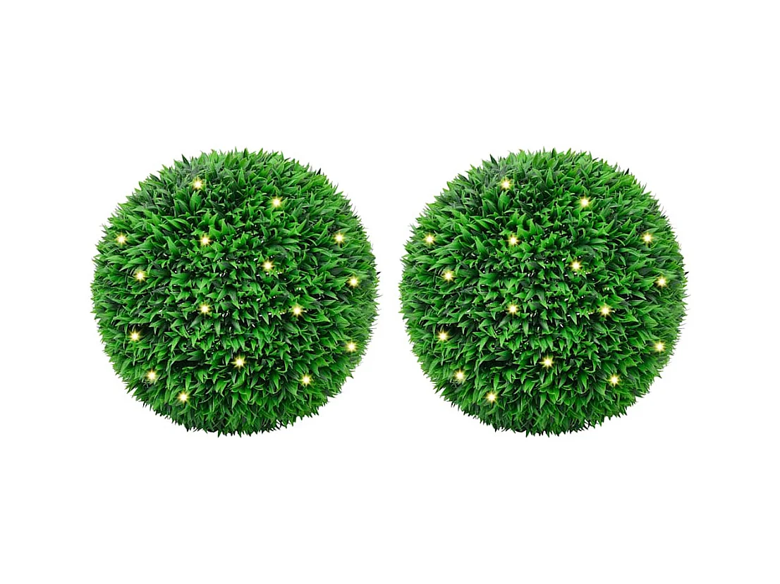 Boules de buis artificielles avec lumières LED 2 pcs vert 55 cm