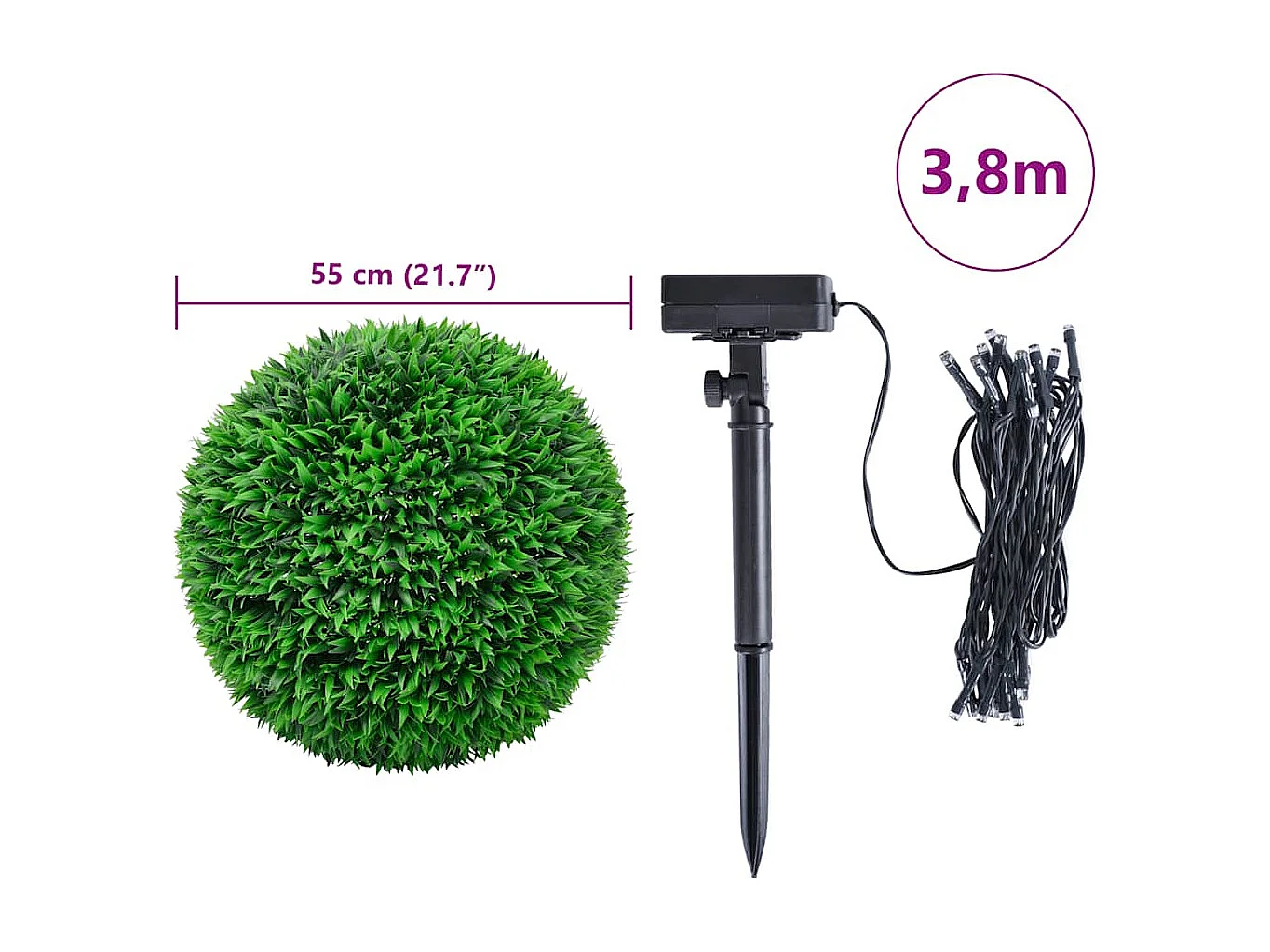 Boules de buis artificielles avec lumières LED 2 pcs vert 55 cm