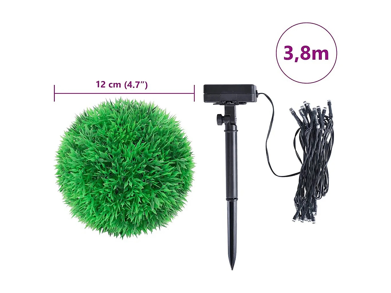 Künstliche Buchsbaumkugeln mit LED-Lichtern, 4 Stück, Grün, 12 cm