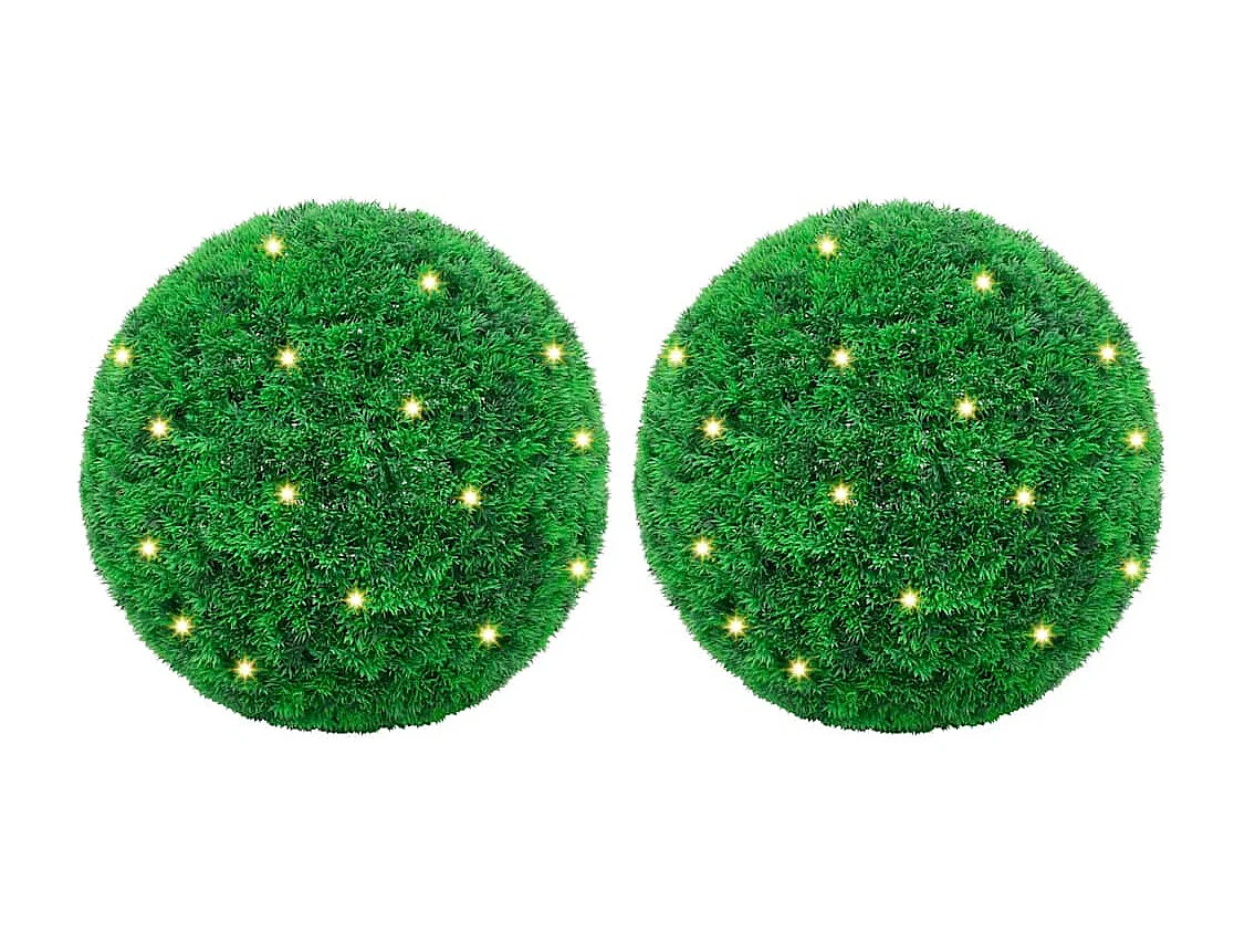 Bolas de buxo artificiais com luzes LED 2 peças verde 27cm