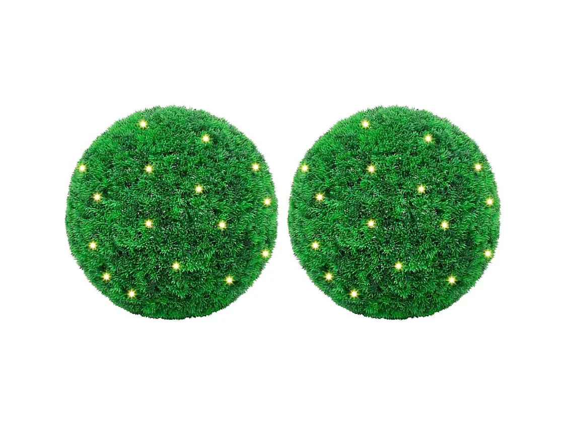 Boules de buis artificielles avec lumières LED 2 pcs vert 27 cm