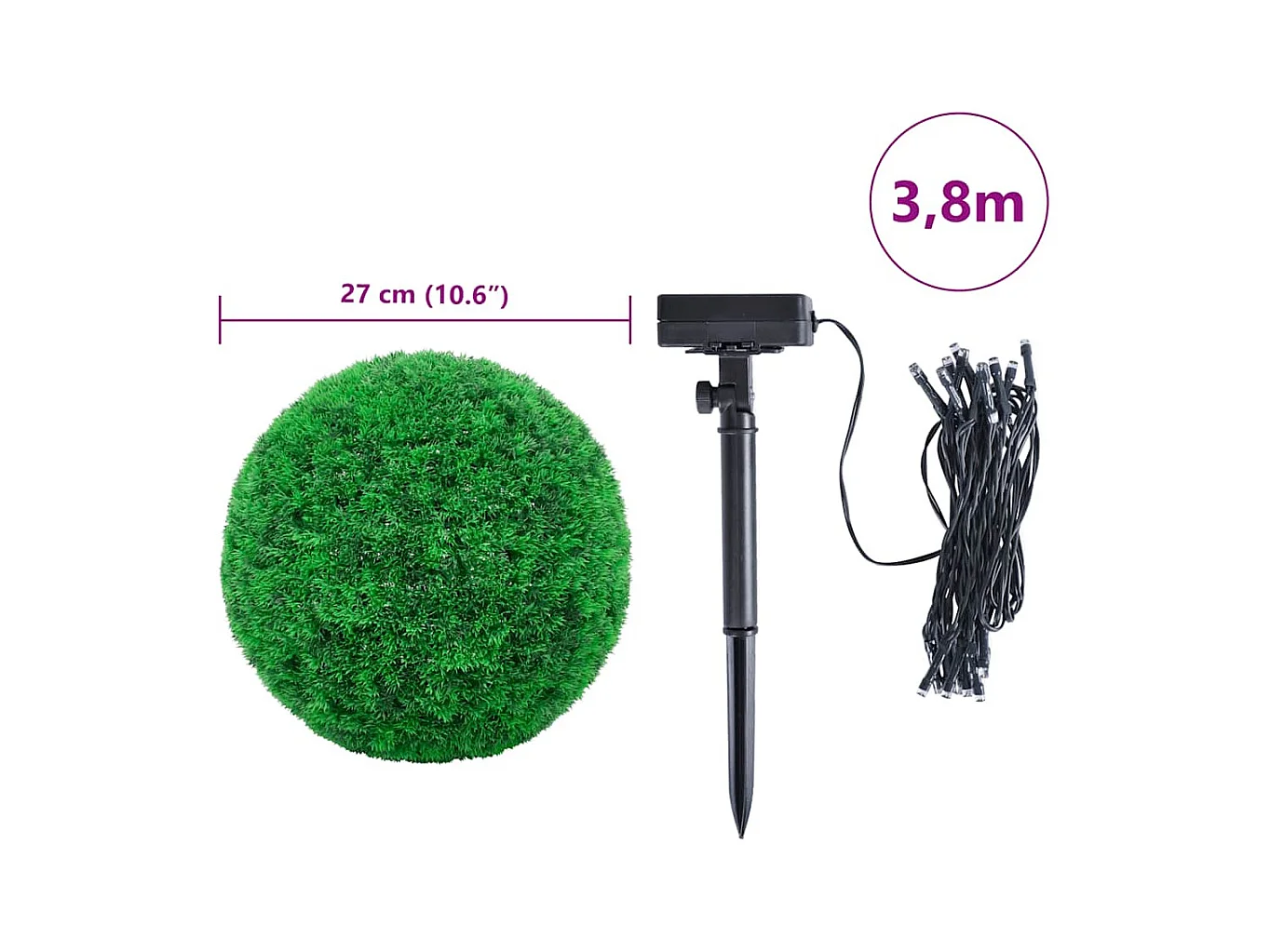Boules de buis artificielles avec lumières LED 2 pcs vert 27 cm