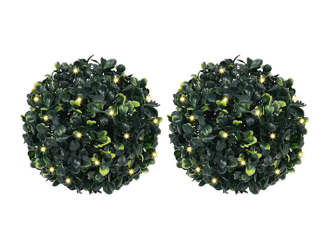 Palline di bosso artificiali con luci LED 2 pezzi verde 22 cm