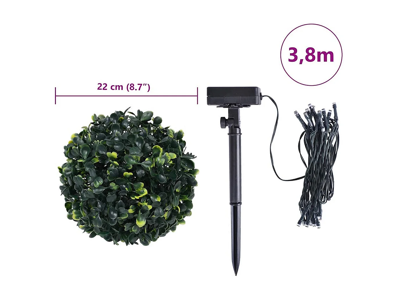 Palline di bosso artificiali con luci LED 2 pezzi verde 22 cm