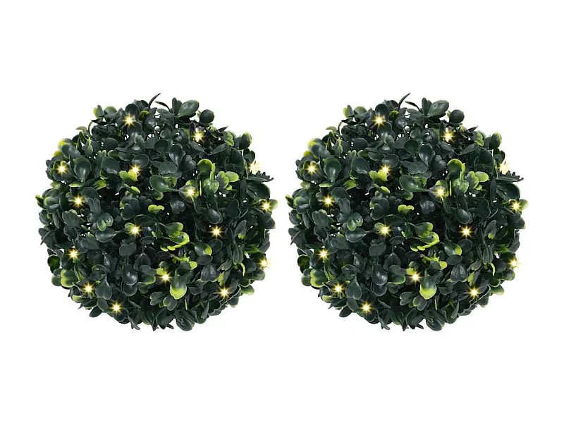 Bolas de buxo artificiais com luzes LED 2 peças verde 22cm