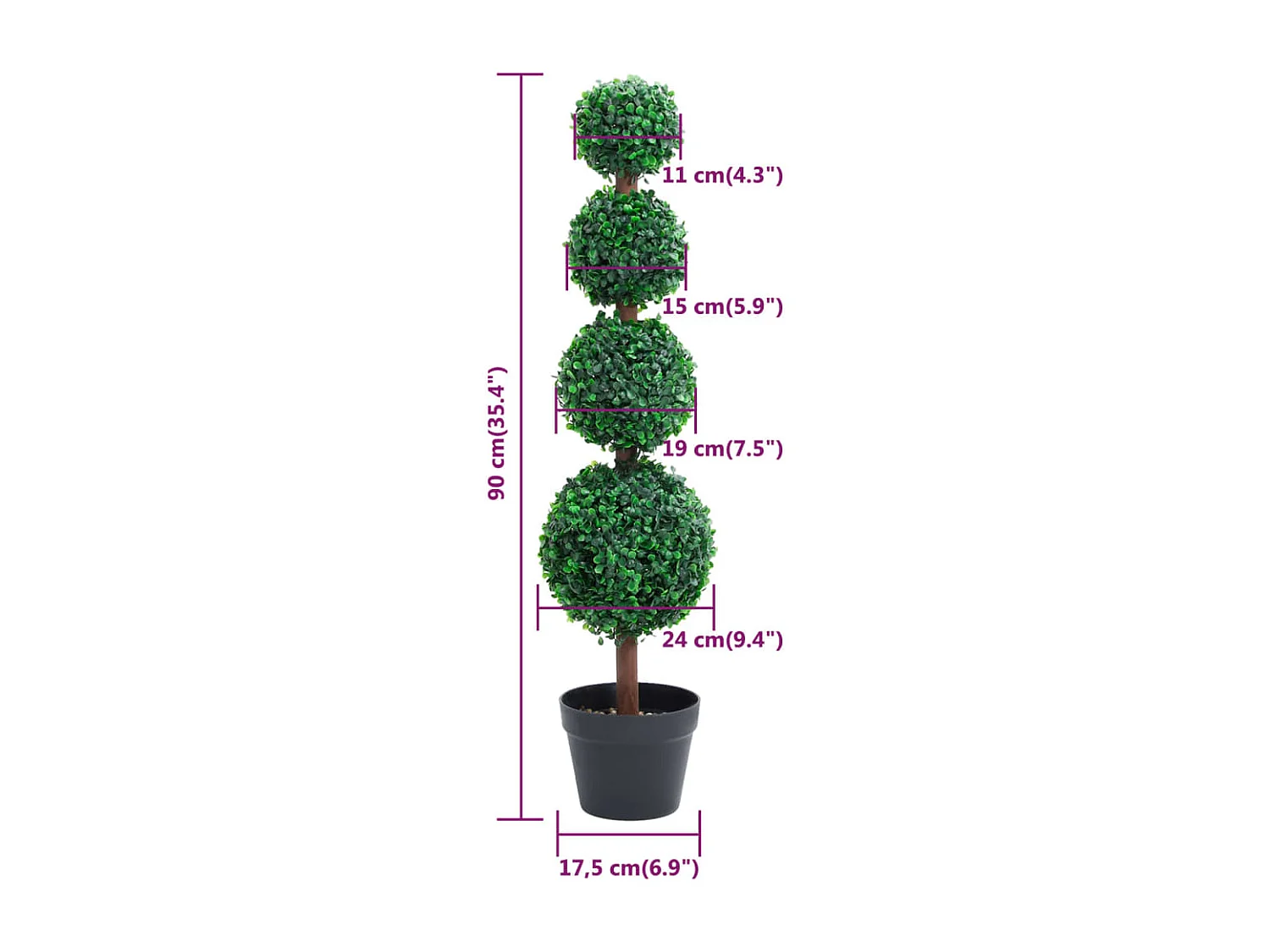Plante de buis artificiel avec pot Forme de boule Vert 90 cm
