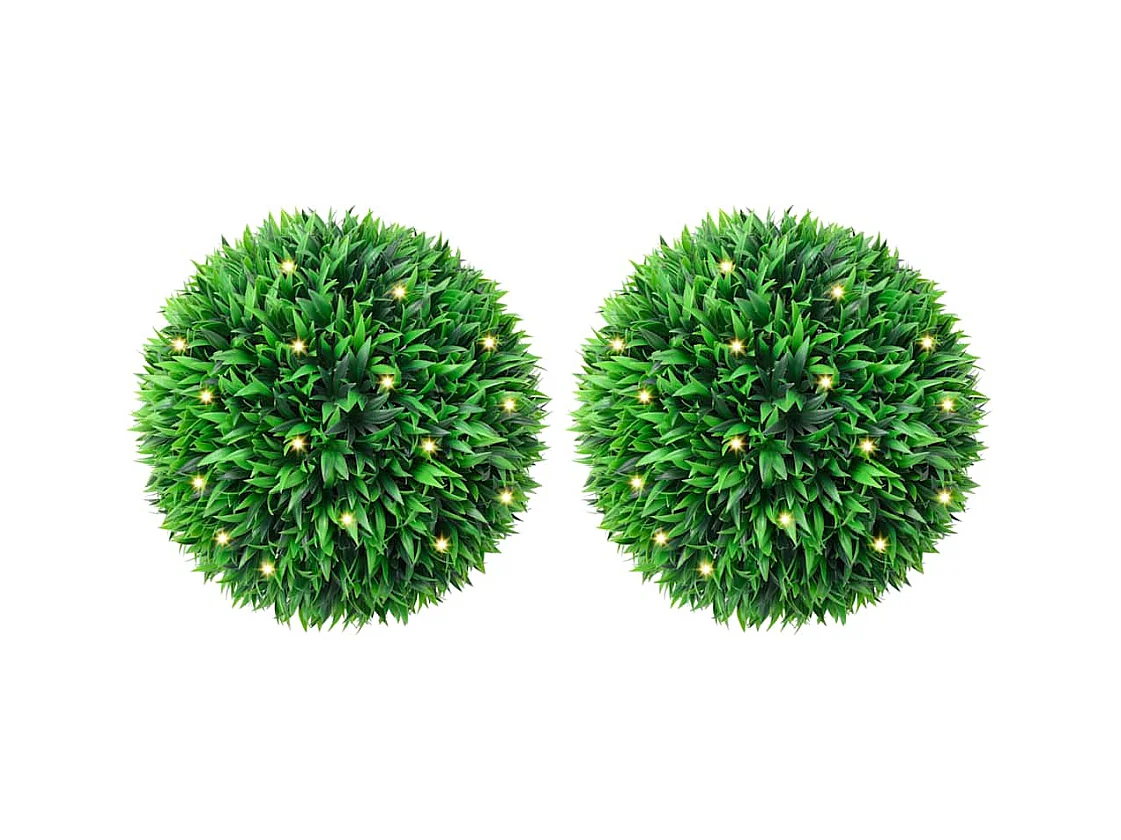 Boules de buis artificielles avec lumières LED 2 pcs vert 38 cm