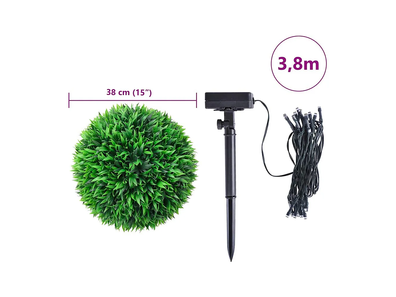 Boules de buis artificielles avec lumières LED 2 pcs vert 38 cm
