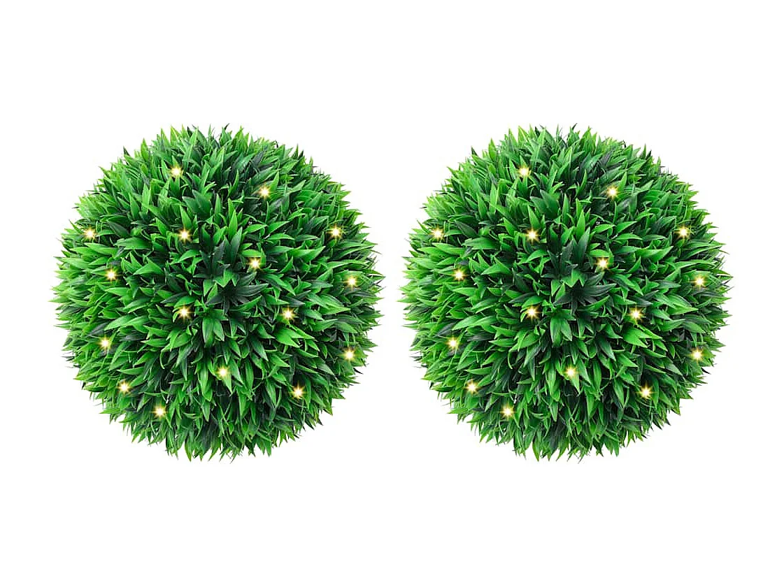 Boules de buis artificielles avec lumières LED 2 pcs vert 38 cm