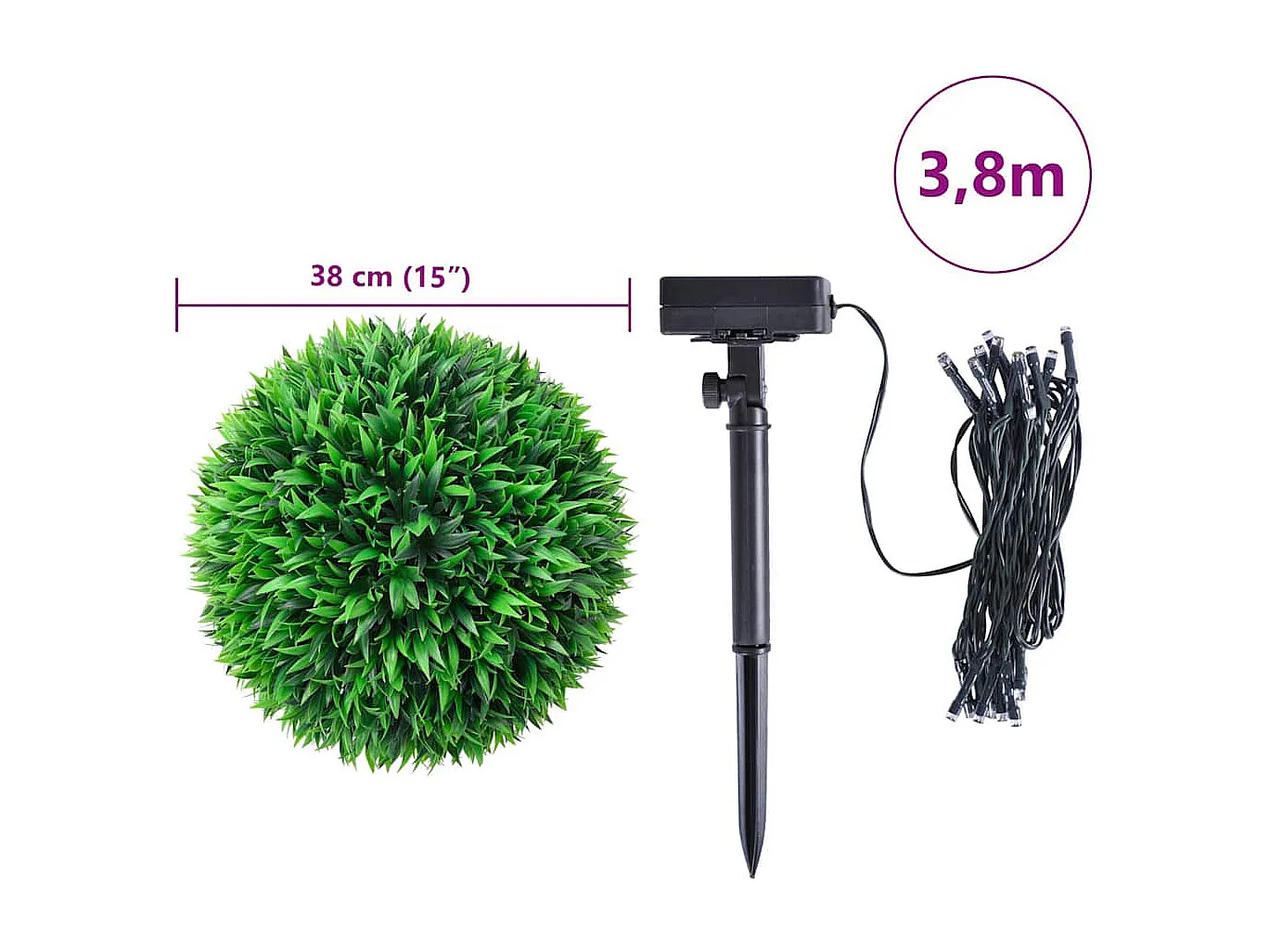 Boules de buis artificielles avec lumières LED 2 pcs vert 38 cm