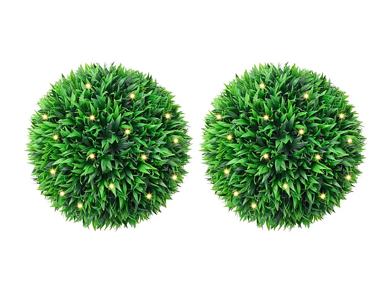 Boules de buis artificielles avec lumières LED 2 pcs vert 38 cm
