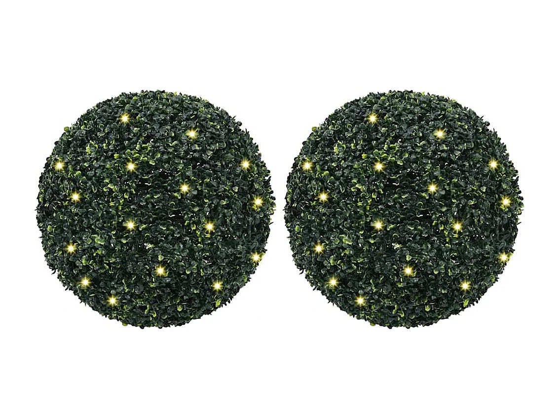 Bolas de buxo artificiais com luzes LED 2 peças verde 52cm