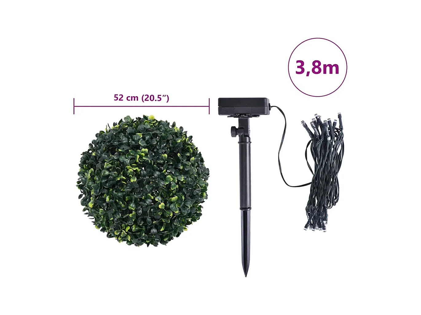 Boules de buis artificielles avec lumières LED 2 pcs vert 52 cm