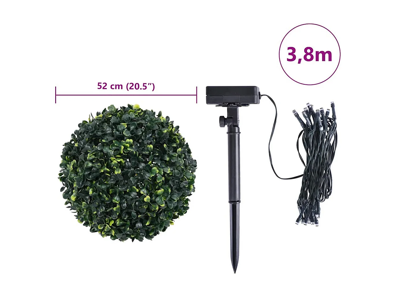 Boules de buis artificielles avec lumières LED 2 pcs vert 52 cm