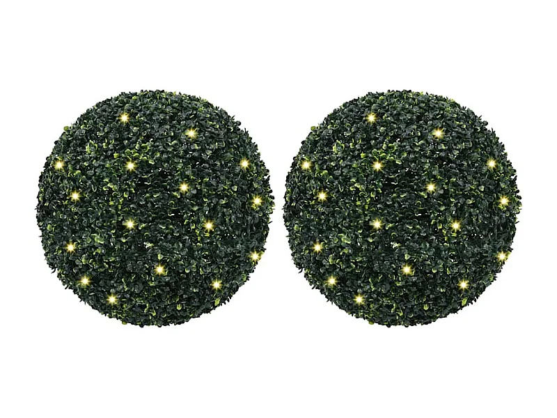Palline di bosso artificiali con luci LED 2 pezzi verde 52 cm