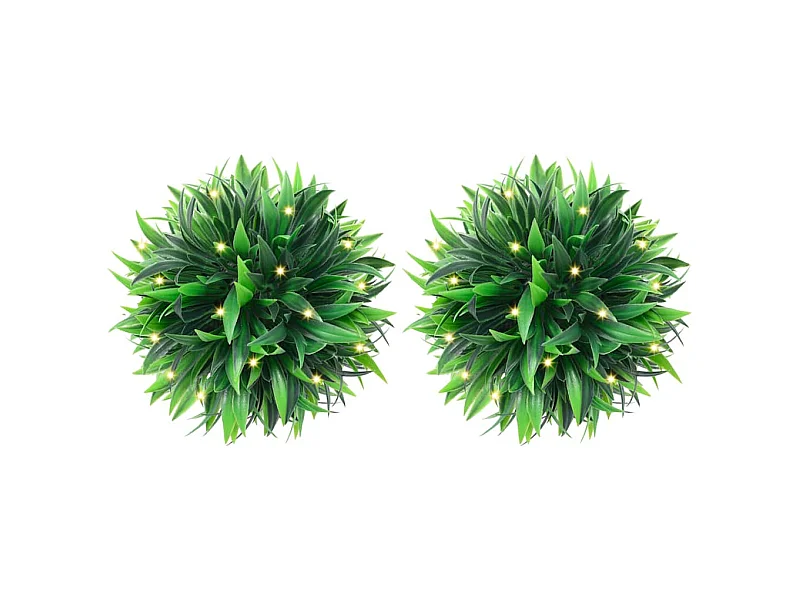 Palline di bosso artificiali con luci LED 2 pezzi verde 20 cm