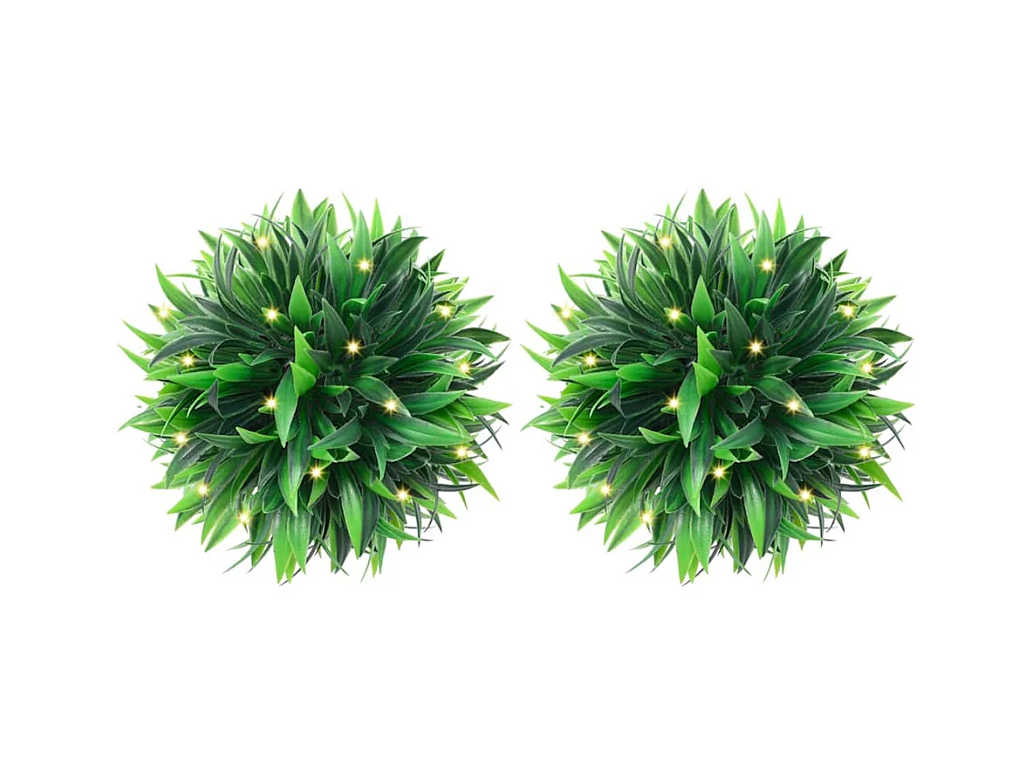 Boules de buis artificielles avec lumières LED 2 pcs vert 20 cm