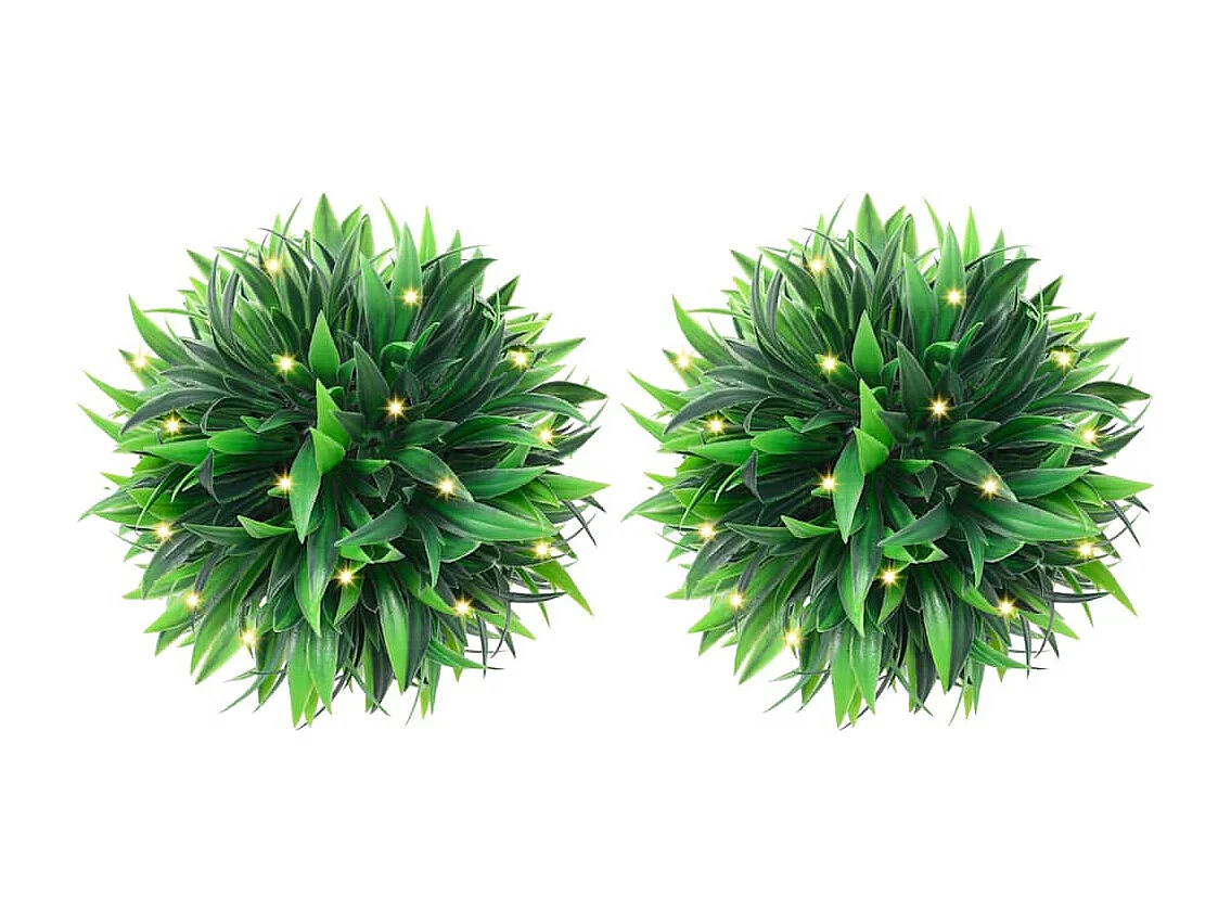 Boules de buis artificielles avec lumières LED 2 pcs vert 20 cm