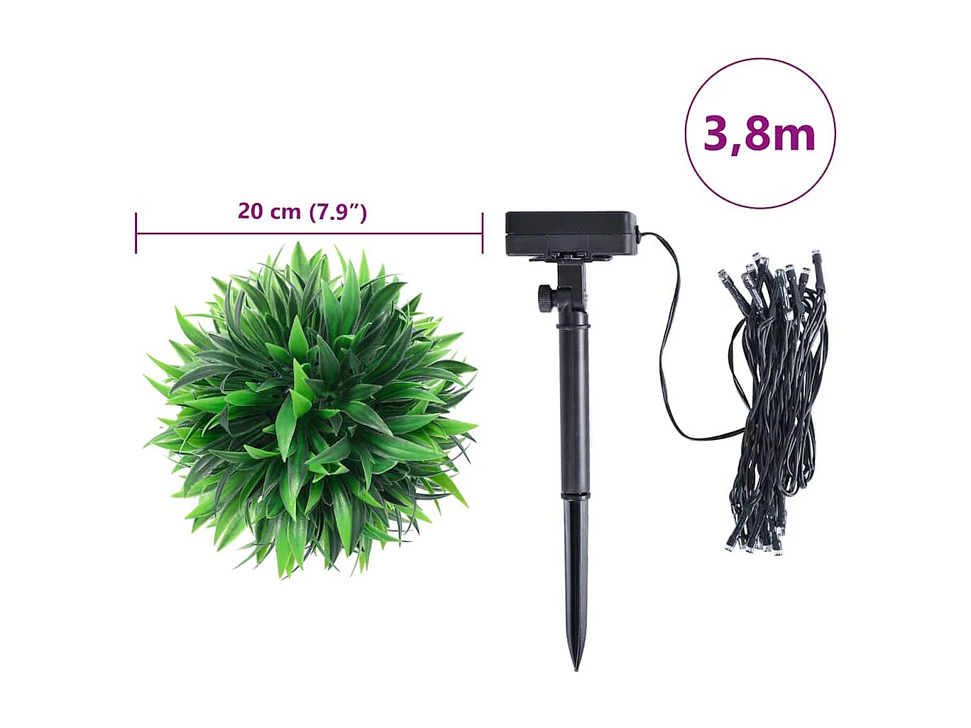 Boules de buis artificielles avec lumières LED 2 pcs vert 20 cm