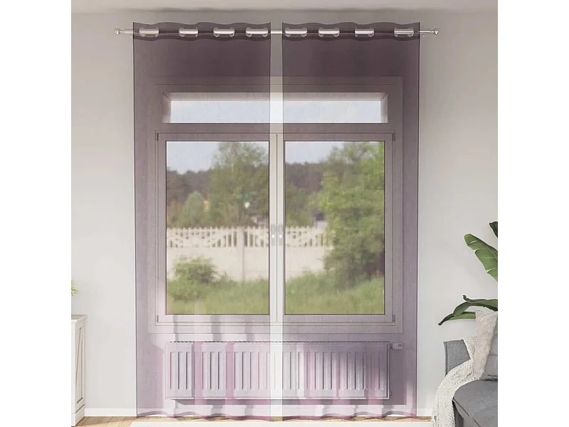 Cortinas de voile com ilhós 2 peças roxo 140x300 cm