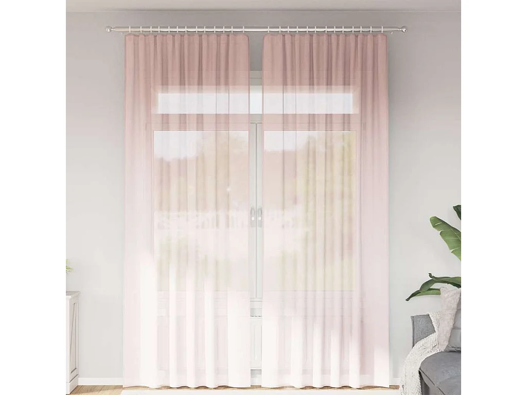 Cortinas de voile com laços 2 peças rosa claro 140x260 cm