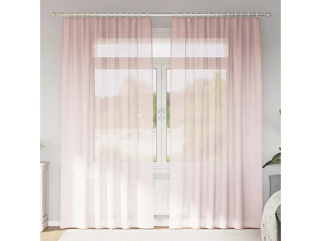 Cortinas de voile com laços 2 peças rosa claro 140x245 cm