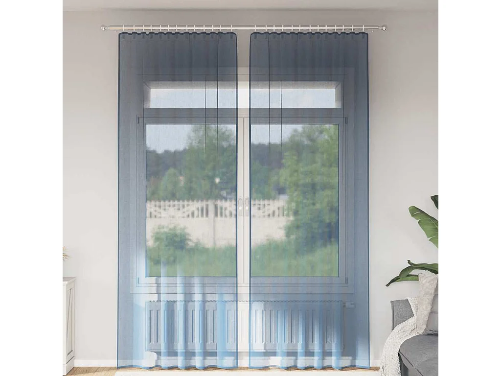 Cortinas de voile com laços 2 peças azul royal 140x260 cm