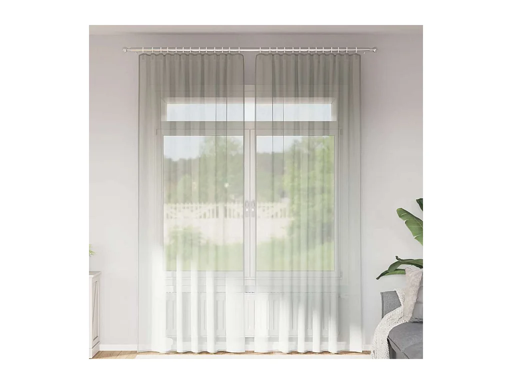 Rideaux en voile avec boucles 2 pcs gris clair 140x260 cm