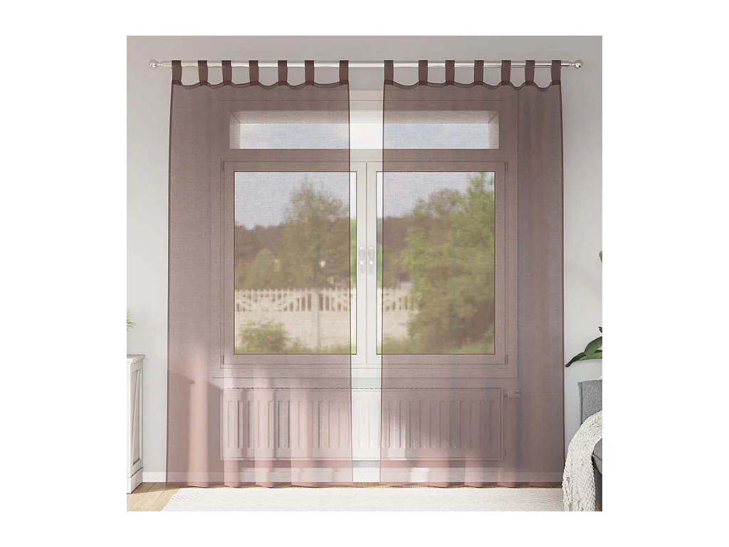 Rideaux en voile avec passe-tringles 2 pcs marron