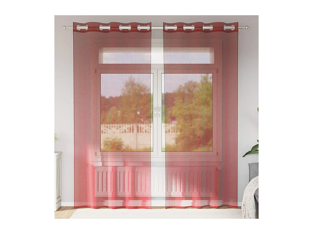Rideaux en voile avec ?illets 2 pcs rouge bordeaux