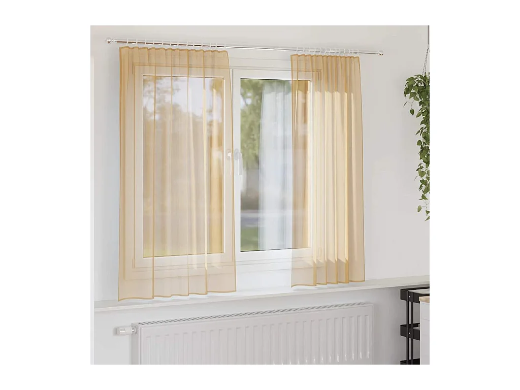 Rideaux en voile avec boucles 2 pcs sable 140x175 cm