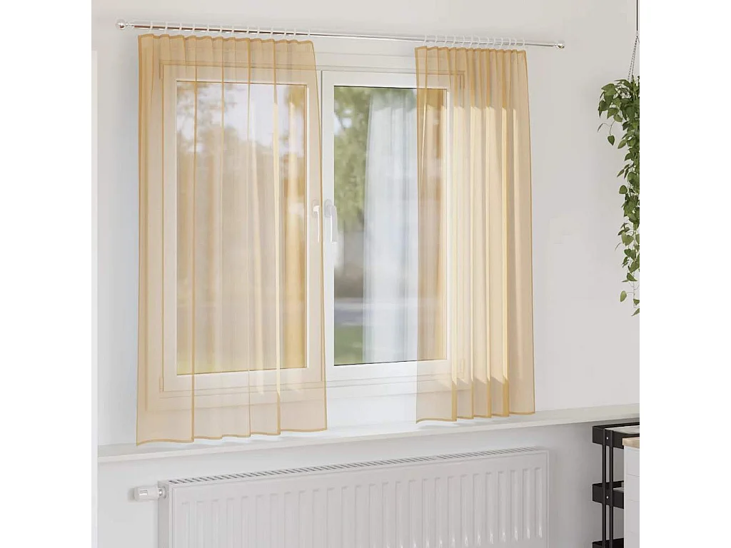 Rideaux en voile avec boucles 2 pcs sable 140x175 cm