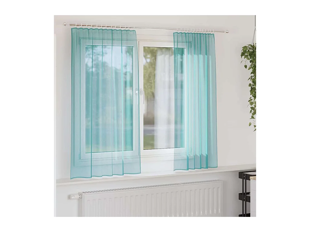 Rideaux en voile avec boucles 2 pcs turquoise 140x140 cm