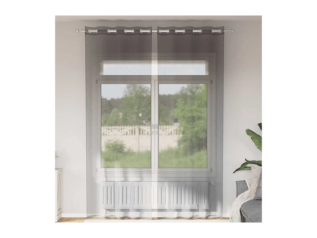 Rideaux en voile avec ?illets 2 pcs gris foncé 140x260 cm