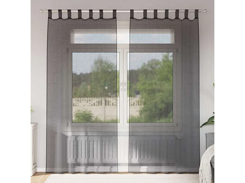 Tende in voile con tasche per asta 2 pezzi nere