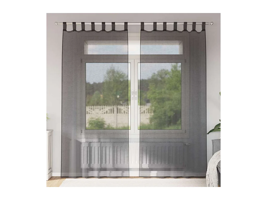 Rideaux en voile avec passe-tringles 2 pcs noir