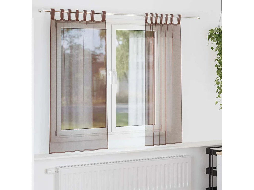 Tende in voile con tasche per asta 2 pezzi marrone