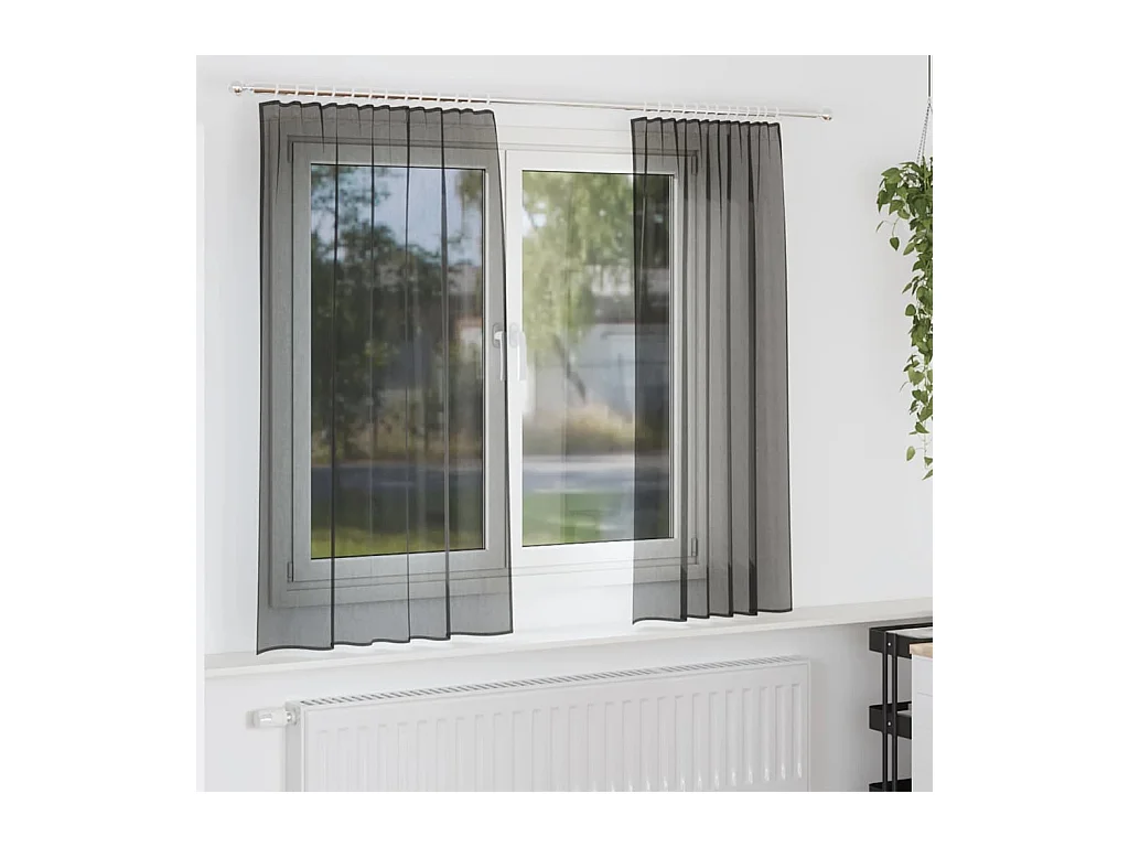 Rideaux en voile avec passants 2 pcs noir