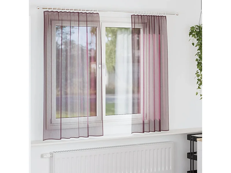 Cortinas de voile com laços 2 peças roxo 140x140 cm