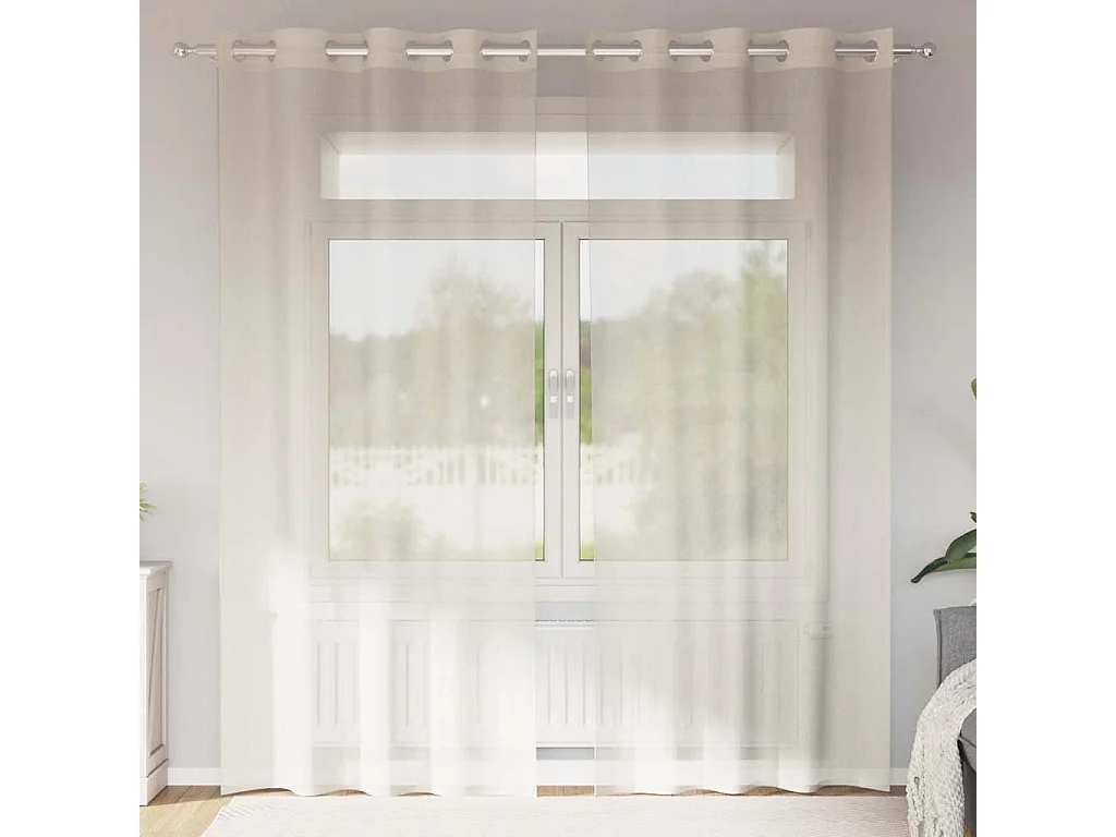 Cortinas de voile com ilhós 2 peças creme 140x225 cm