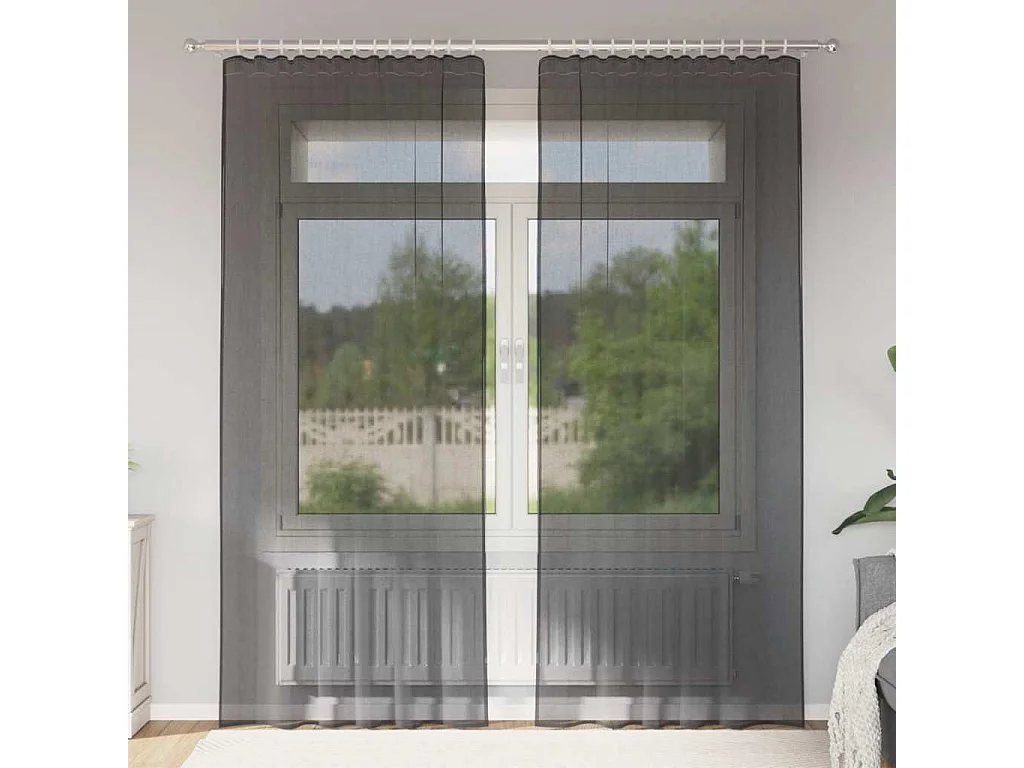 Rideaux en voile avec passants 2 pcs noir